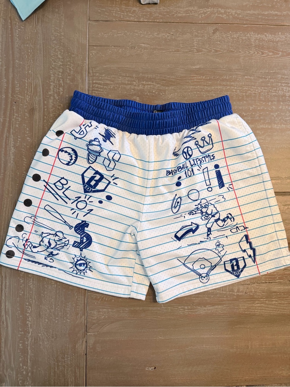 Baseball Lifestyle 101 White & Blue Doodle Shorts